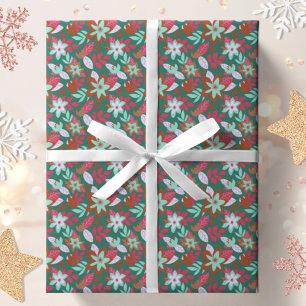 Modern Botanical Christmas Holiday Floral Wrapping Paper