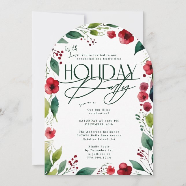Modern Botanical Christmas Holiday Party Arch Invitation (Front)