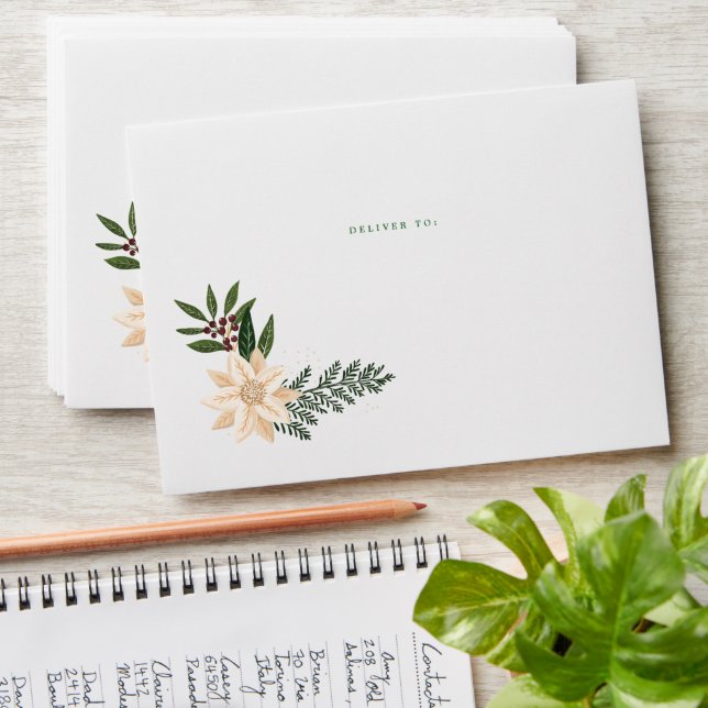 Modern Botanical Christmas Holiday Return Address Envelope (Stacked)