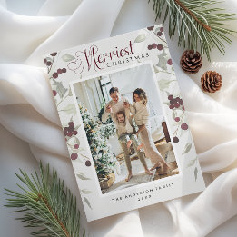 Modern Botanical Christmas Photo Holiday Card
