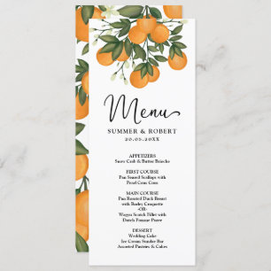 Modern Botanical Citrus Greenery Wedding Menu Card