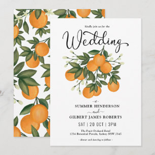 Modern Botanical Citrus Orange Greenery Wedding Invitation