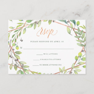 Modern Botanical Copper Look Wedding RSVP Card