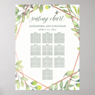 Modern Botanical Copper Look Wedding Seating Chart