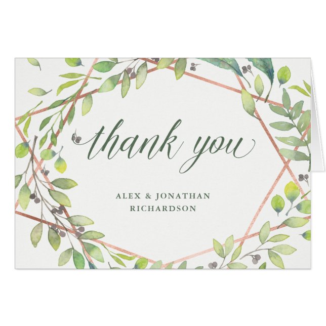 Modern Botanical | Copper Look Wedding Thank You (Front Horizontal)
