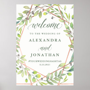 Modern Botanical Copper Look Wedding Welcome Sign