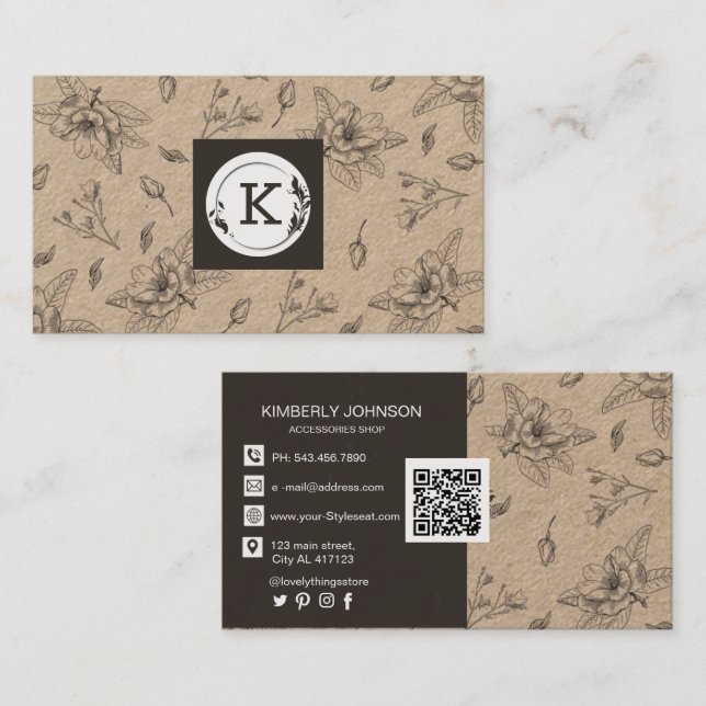 Modern Botanical Craft Paper Business Card (Front/Back)