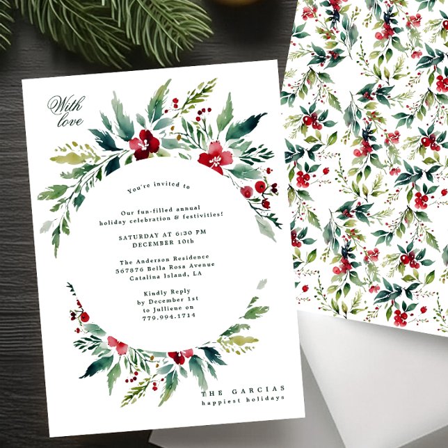 Modern Botanical Custom Christmas Holiday Party Invitation (Creator Uploaded)