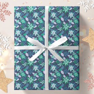 Modern Botanical Dark Floral Christmas Holiday Wrapping Paper