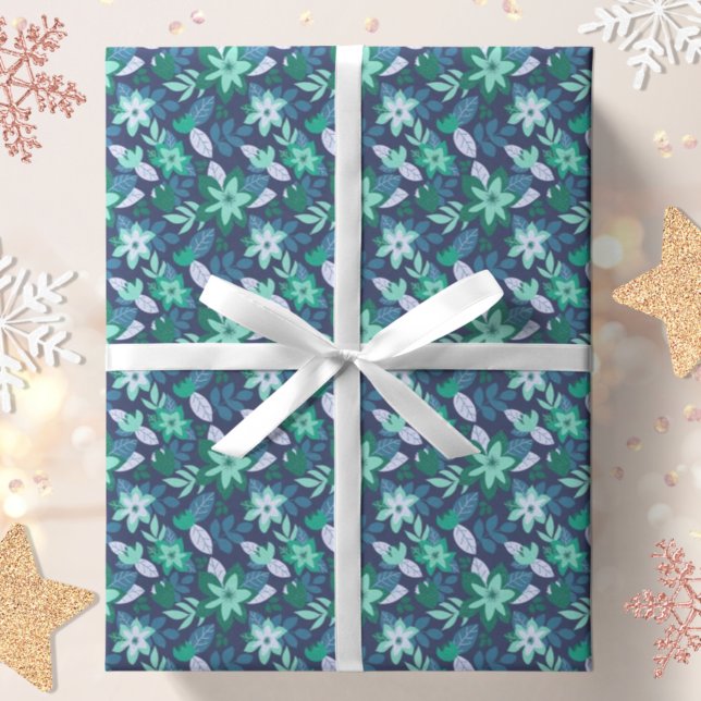 Modern Botanical Dark Floral Christmas Holiday Wrapping Paper (Creator Uploaded)