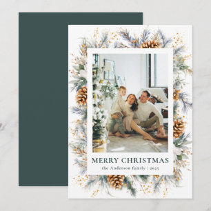 Modern Botanical Dark Forest Green Merry Christmas Holiday Card