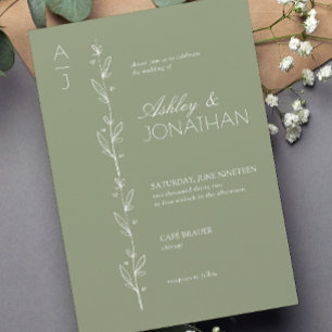 Modern Botanical Divider Sage Green Wedding Invitation