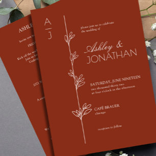 Modern Botanical Divider Wedding Auburn All-in-One Invitation