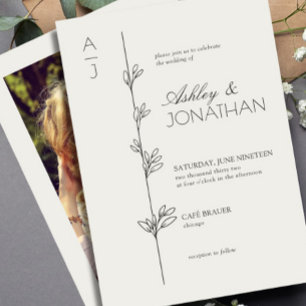 Modern Botanical Divider Wedding Bone Photo Invitation