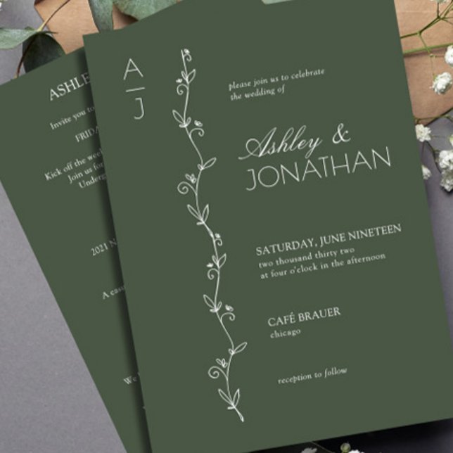 Modern Botanical Divider Wedding Green All-in-One Invitation (Creator Uploaded)