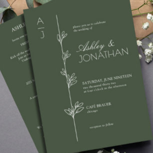 Modern Botanical Divider Wedding Green All-in-One Invitation