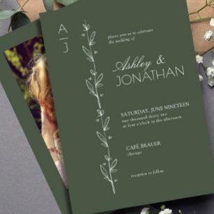 Modern Botanical Divider Wedding Green Photo Invitation