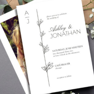 Modern Botanical Divider Wedding Photo Invitation