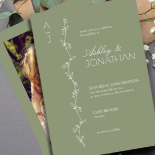 Modern Botanical Divider Wedding Sage Photo Invitation