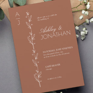 Modern Botanical Divider Wedding Terracotta Invitation