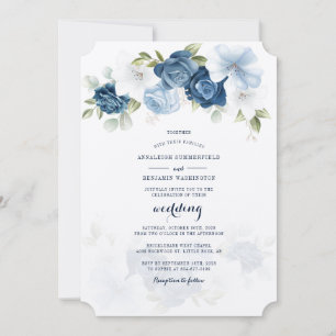 Modern Botanical Dusty Blue Floral Wedding Invitation