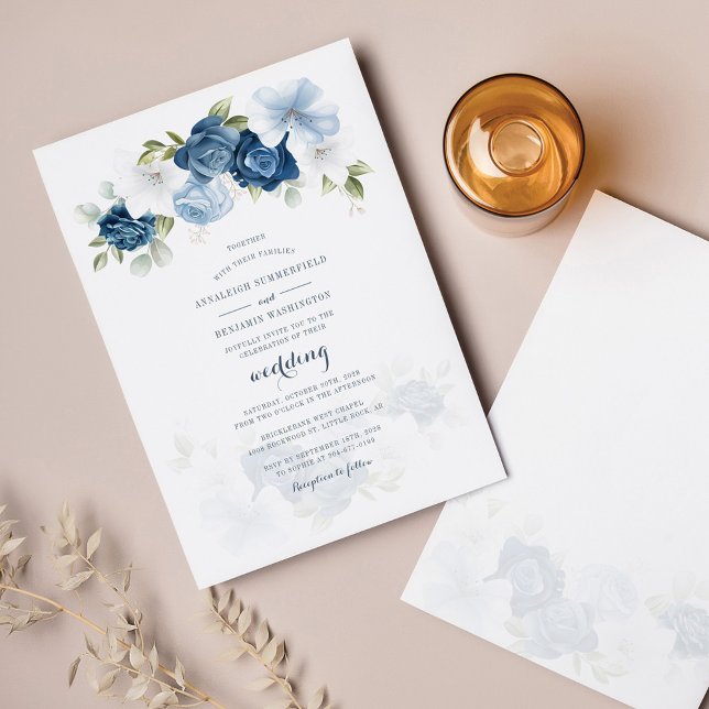 Modern Botanical Dusty Blue Floral Wedding Invitation (Creator Uploaded)