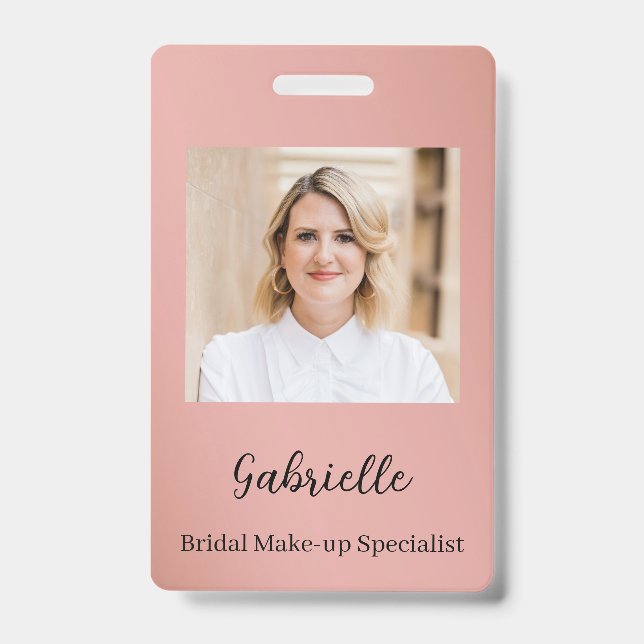 Modern Botanical Dusty Rose Boho Photo  ID Badge (Front)