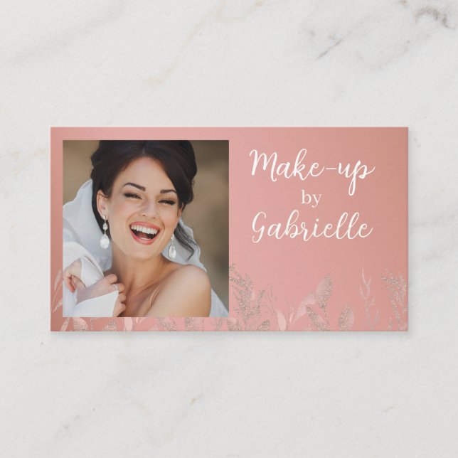 Modern Botanical Dusty Rose Boho Photo QR Code  Business Card (Front)