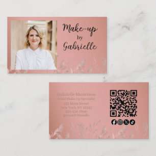 Modern Botanical Dusty Rose Boho Photo QR Code   Business Card