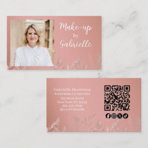 Modern Botanical Dusty Rose Boho Photo QR Code   Business Card