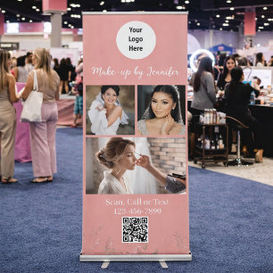 Modern Botanical Dusty Rose Boho Photo QR Code Retractable Banner
