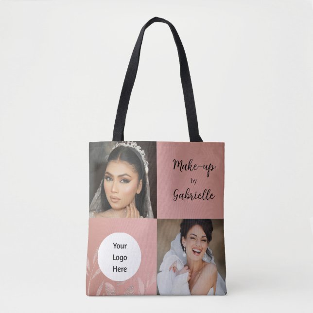 Modern Botanical Dusty Rose Boho Photo Script Logo Tote Bag (Front)