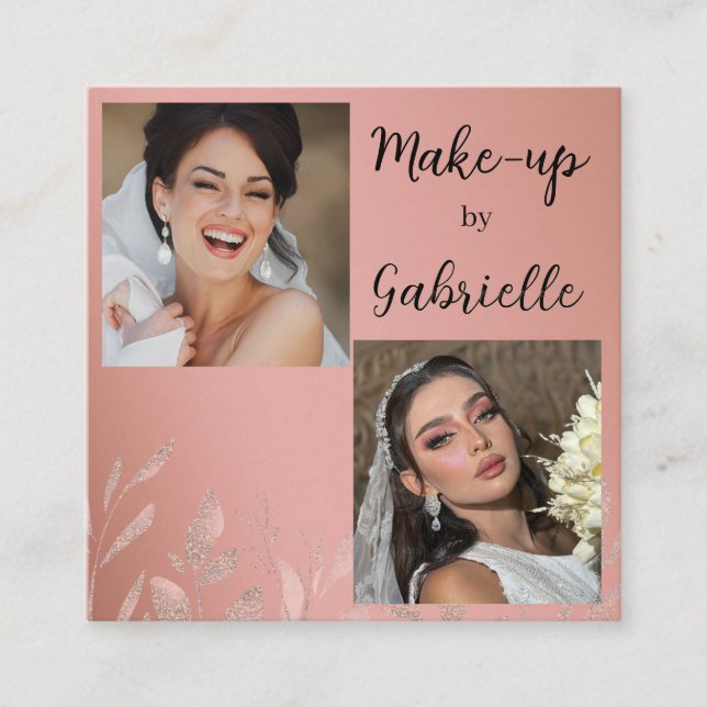 Modern Botanical Dusty Rose Boho Photo Script  Square Business Card (Front)