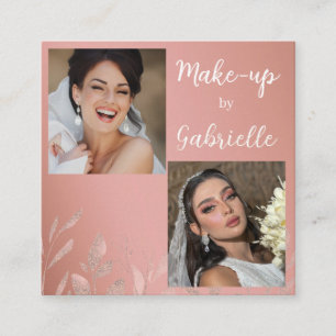 Modern Botanical Dusty Rose Boho Photo Script  Square Business Card