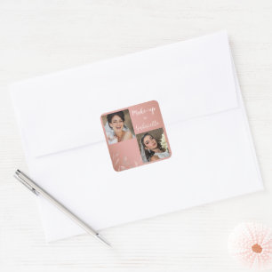 Modern Botanical Dusty Rose Boho Photo Script Square Sticker