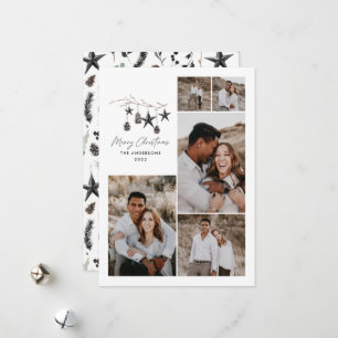 Modern botanical elegant black white stylish holiday card