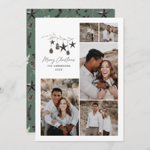 Modern botanical elegant green white stylish holiday card