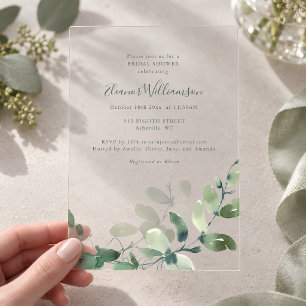 Modern Botanical Eucalyptus Boho Bridal Shower Acrylic Invitations