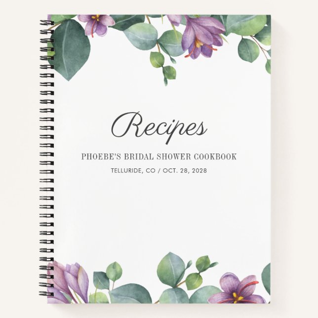 Modern Botanical Eucalyptus Bridal Shower Recipe Notebook (Front)