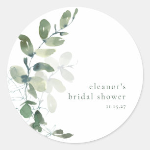 Modern Botanical Eucalyptus Custom Bridal Shower  Classic Round Sticker