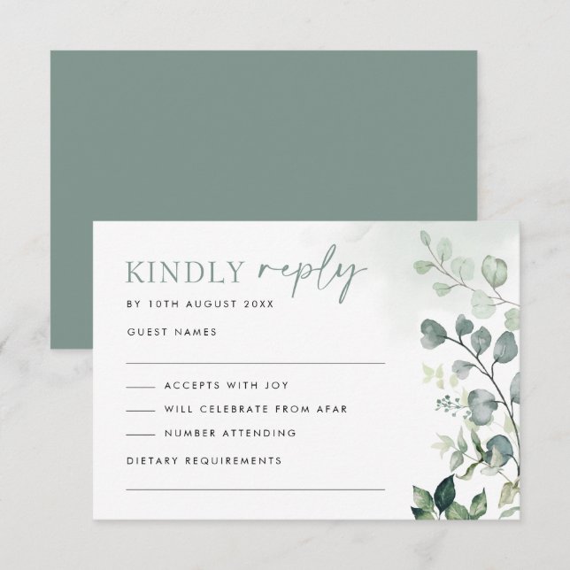 Modern Botanical Eucalyptus Greenery Wedding RSVP Card (Front/Back)