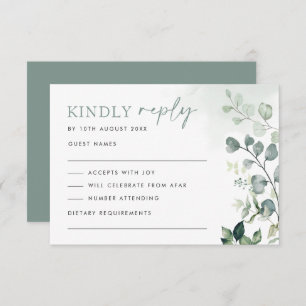 Modern Botanical Eucalyptus Greenery Wedding RSVP Card