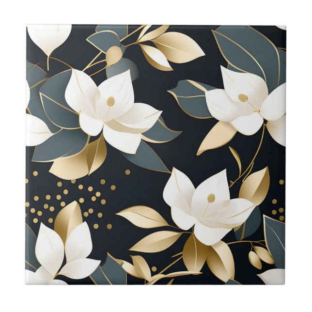 Modern Botanical Eucalyptus in Gold Tile (Front)