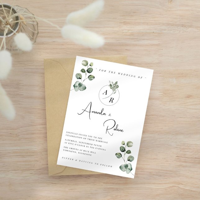 Modern Botanical Eucalyptus Wedding Invitation (Creator Uploaded)