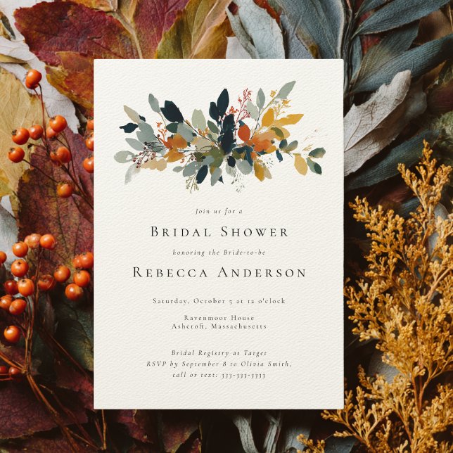 Modern Botanical Fall Wedding Bridal Shower Invitation (Creator Uploaded)