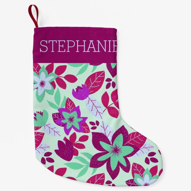 Modern Botanical Floral Christmas Holiday Small Christmas Stocking (Front)
