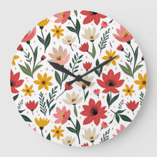 Modern Botanical Floral Colourful Summer Garden Large Clock