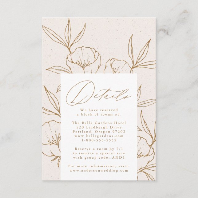 Modern Botanical Floral Cream Gold Wedding Details Enclosure Card (Front)