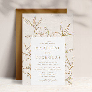 Modern Botanical Floral Cream & Gold Wedding Invitation