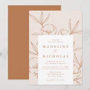 Modern Botanical Floral Cream & Terracotta Wedding Invitation